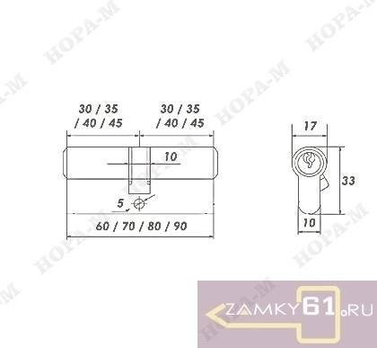 Механизм цилиндровый STD Z ЛП 60 (30х30) (бронза, ключ - ключ) Нора-М фото 2