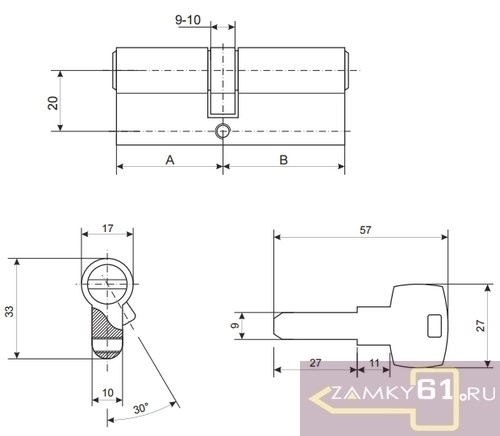 Механизм цилиндровый Apecs SМ-80-Ni (никель, ключ - ключ) фото 2
