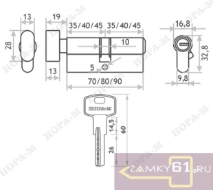 Механизм цилиндровый STD Z ЛПВ 90 (55х35в) (хром, ключ - вертушка) Нора-М фото 805868
