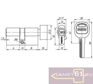 Механизм цилиндровый PUNTO 70 (35x35) (латунь, ключ - вертушка) РВ А202 фото 799347