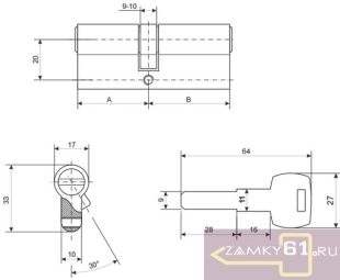 Механизм цилиндровый Apecs Premier RT-80(35/45)-Ni (никель, ключ - ключ) фото 800529