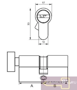 Механизм цилиндровый 65 (32.5х32.5) СК 5065 RF (латунь, ключ - вертушка) Каскад   фото 811360