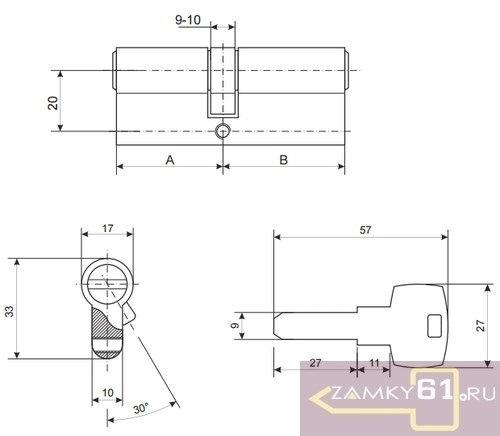 Механизм цилиндровый Apecs SМ-70(30/40)-Z-Ni (никель, ключ - ключ) фото 2