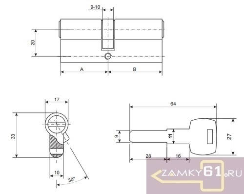Механизм цилиндровый Apecs Premier RT-70(35/35)-ni (никель, ключ - ключ) фото 2