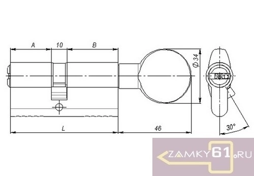 Механизм цилиндровый 70 (35х35) АК (латунь, ключ - вертушка) Булат  фото 3