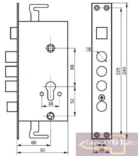 Замок на китайскую дверь автомат BZ-3024-3Р R (674) (толстый круглый ригель, тяги, задвижка) BAODEAN фото 2