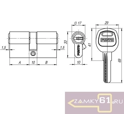 Механизм цилиндровый PUNTO 70 (35х35) РВ (латунь, ключ - ключ) А200  фото 3