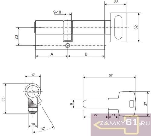 Механизм цилиндровый Apecs SМ-80(35с/45)-С-Ni (никель, ключ - вертушка) фото 2